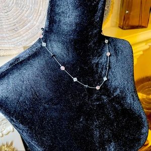 Pink grey & Black Swarovski on Short Black Necklace